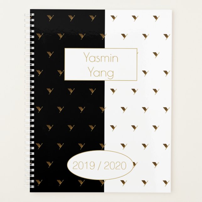 Agenda Año personalizado 2019 2020 Monograma de oro blanc (Anverso)