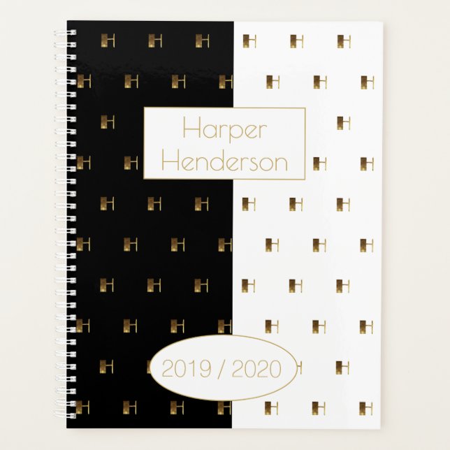 Agenda Año personalizado 2019 2020 Monograma de oro blanc (Anverso)