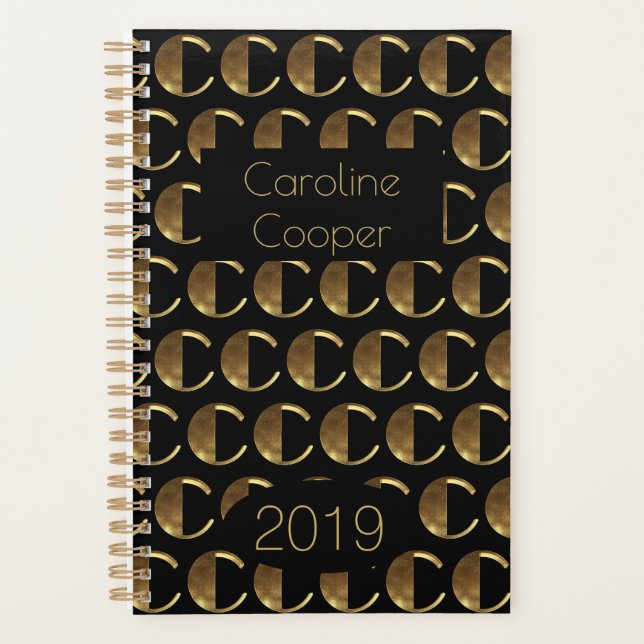 Agenda Año personalizado 2019 Monograma C de oro negro el (Anverso)
