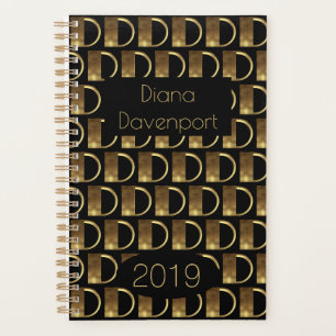 Agenda Año personalizado 2019 Monograma D elegante de oro
