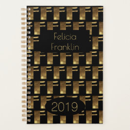 Agenda Año personalizado 2019 Monograma de Oro Negro F El