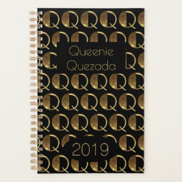 Agenda Año personalizado 2019 Monograma de oro negro Q El