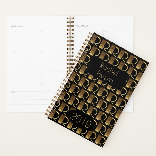 Agenda Año personalizado 2019 Monograma de Oro Negro R El (Demostración)