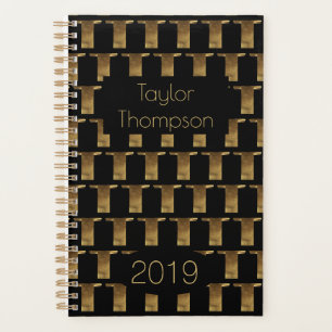 Agenda Año personalizado 2019 Monograma de Oro Negro T El