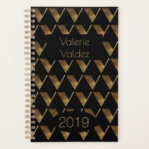 Agenda Año personalizado 2019 Monograma de Oro Negro V El