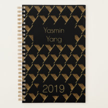 Año personalizado 2019 Monograma de oro negro y el