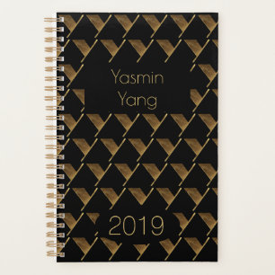 Agenda Año personalizado 2019 Monograma de oro negro y el