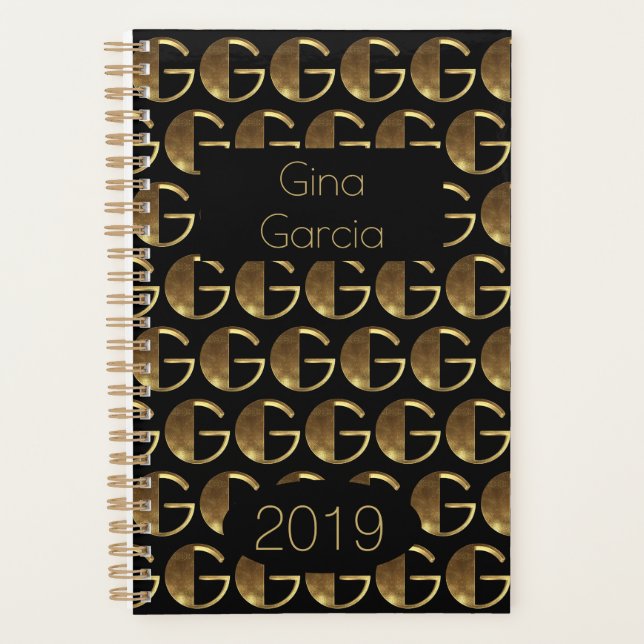 Agenda Año personalizado 2019 Monograma G de oro negro el (Anverso)