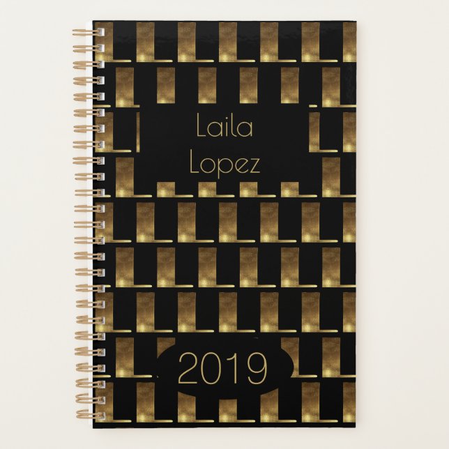 Agenda Año personalizado 2019 Monograma L elegante de oro (Anverso)