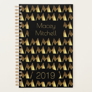 Agenda Año personalizado 2019 Monograma M de oro negro el