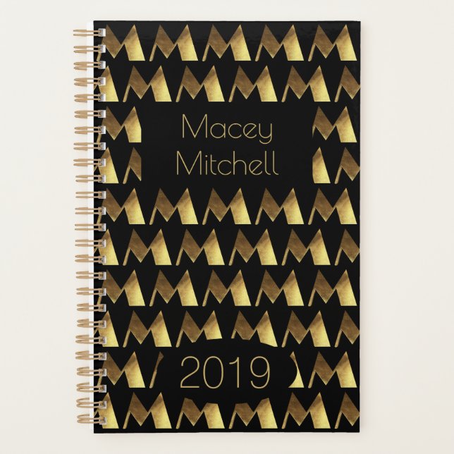 Agenda Año personalizado 2019 Monograma M de oro negro el (Anverso)
