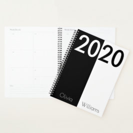 Agenda Año personalizado 2020 Moderno negro y blanco