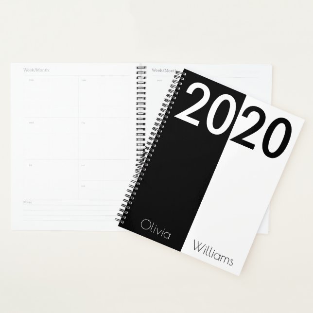 Agenda Año personalizado 2020 Moderno negro y blanco (Demostración)