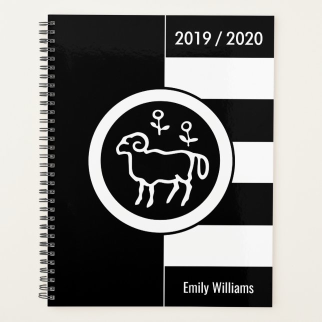Agenda Año personalizado Áries de Rótulo Zodiaco Negro y  (Anverso)
