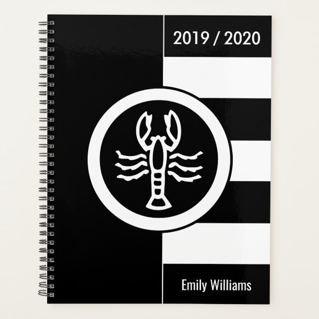 Agenda Año personalizado Cáncer de Rótulo Zodiaco Negro y (Anverso)