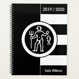 Agenda Año personalizado Rótulo Zodiaco Aquarius Negro y