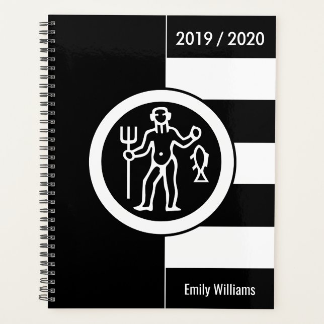 Agenda Año personalizado Rótulo Zodiaco Aquarius Negro y  (Anverso)