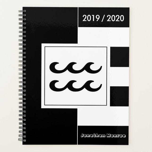 Agenda Año personalizado Rótulo Zodiaco Aquarius Negro y  (Anverso)