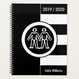 Agenda Año personalizado Rótulo Zodiaco Gemini Negro y Bl