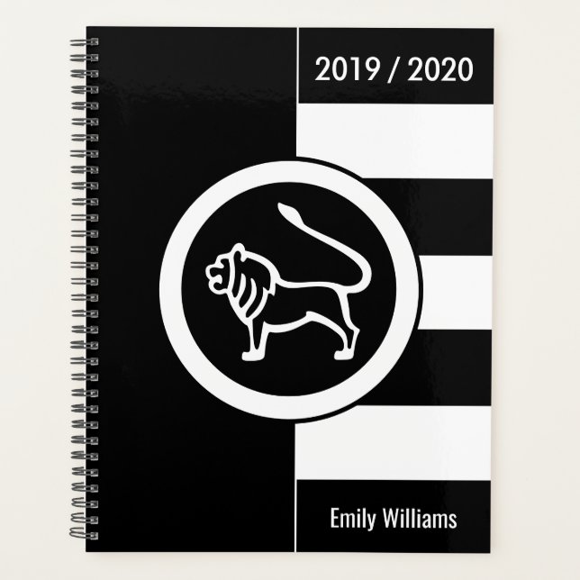 Agenda Año personalizado Rótulo Zodiaco Leo Negro y Blanc (Anverso)