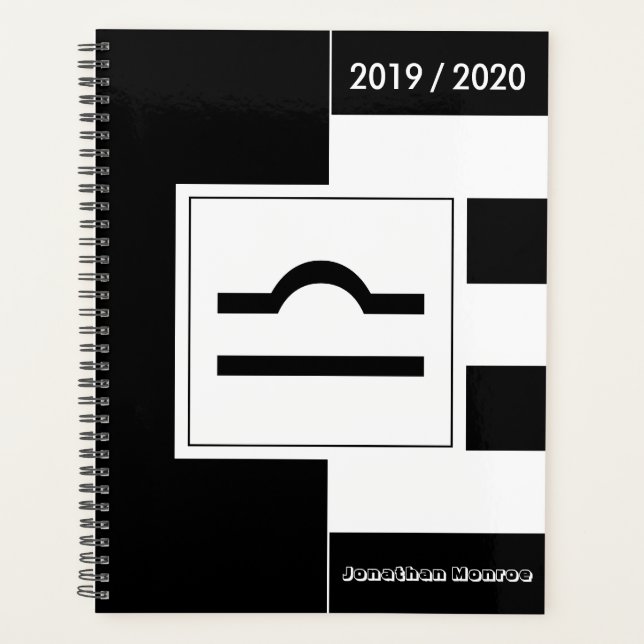 Agenda Año personalizado Rótulo zodiaco libra negro y bla (Anverso)