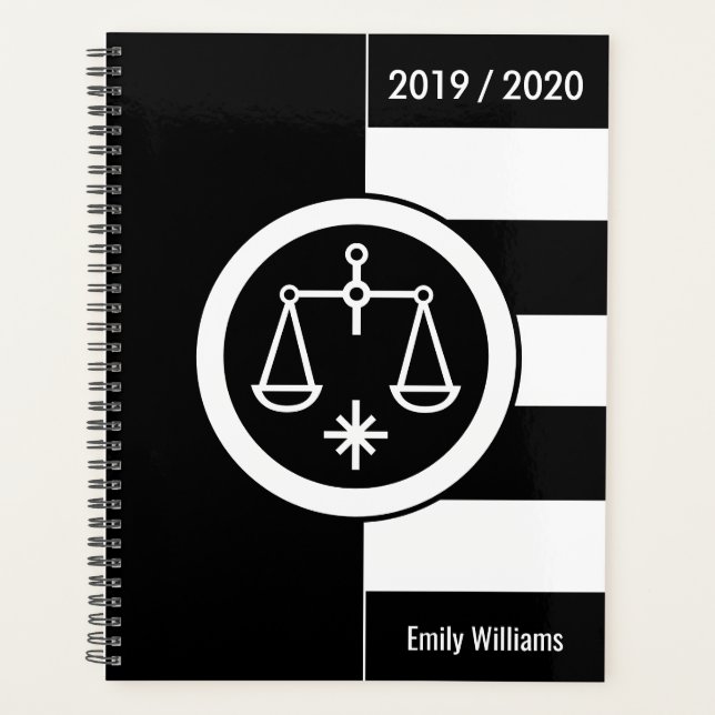 Agenda Año personalizado Rótulo zodiaco libra negro y bla (Anverso)