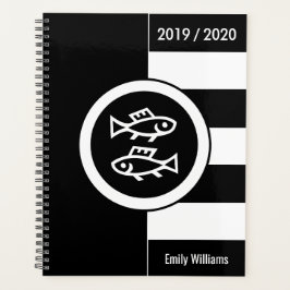 Agenda Año personalizado Rótulo Zodiaco Pisos Negro y Bla