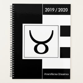 Agenda Año personalizado Rótulo zodiaco Taurus negro y bl