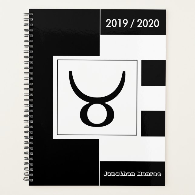 Agenda Año personalizado Rótulo zodiaco Taurus negro y bl (Anverso)