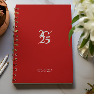 Agenda Año rojo oscuro dividido espiral semanal