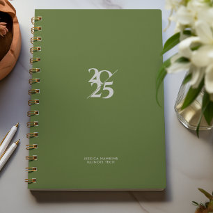 Agenda Año Verde Oscuro Dividido Año Espiral Semanal