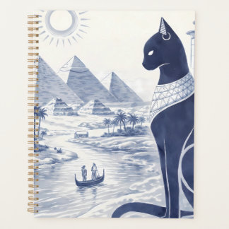 Agenda Antiguo gato egipcio Bastet y pirámides azul