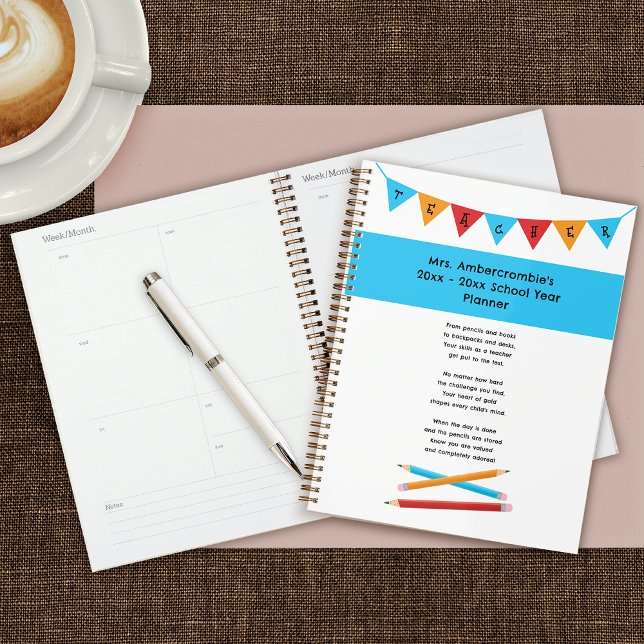 Agenda Apreciación del profesor: lápices azules rojos ama (Teacher appreciation planner)