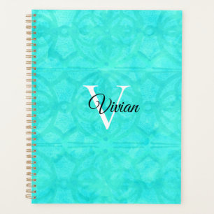 Agenda Aqua Blue Batik Elegant Monograma Planner