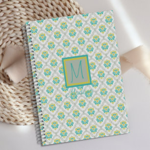 Agenda Aqua Gray Chartreuse Monograma moderno