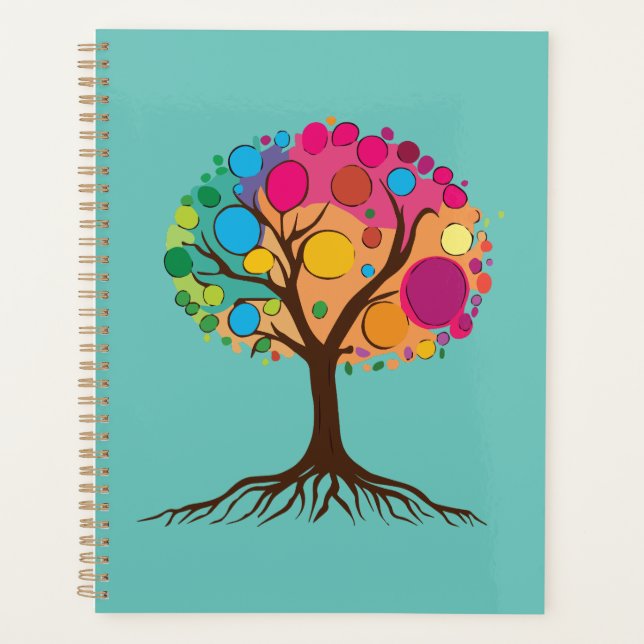 Agenda Árbol abstracto con raíces y hojas coloridas. (Anverso)