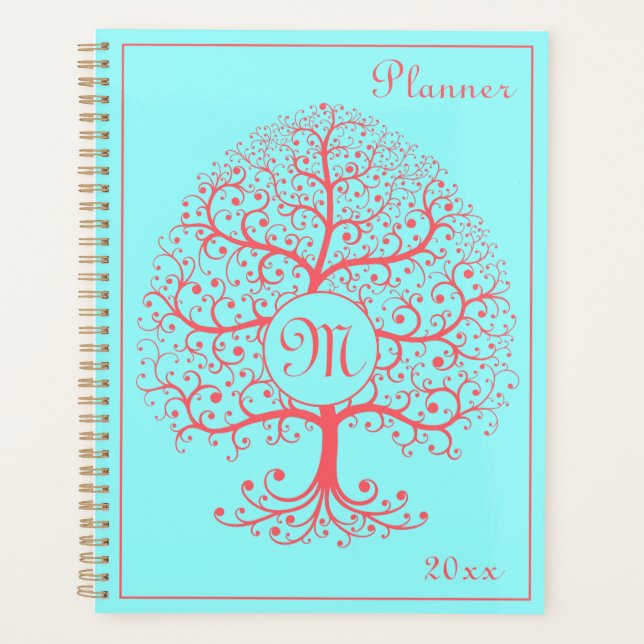 Agenda Árbol de lujo de la vida Monograma Retro Pastel ro (Anverso)