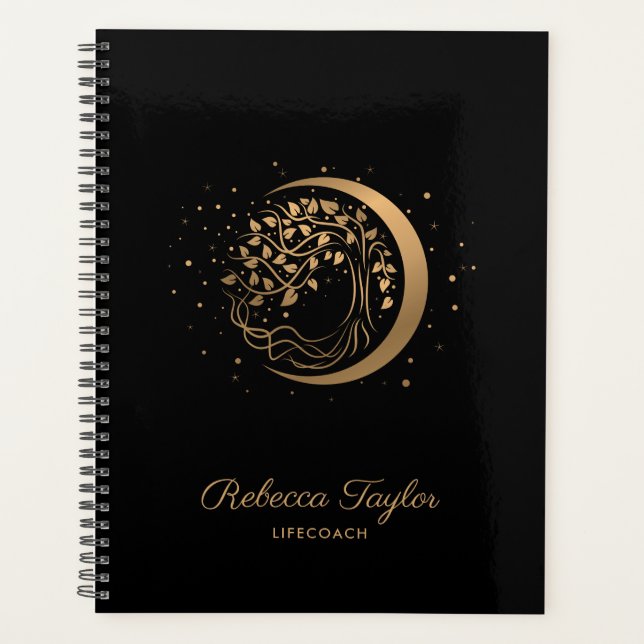 Agenda árbol de oro de la vida de moda de la luna de yoga (Anverso)