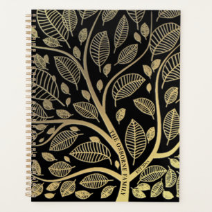 Agenda Árbol familiar personalizado hojas de oro negro