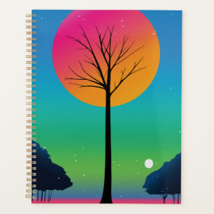 Agenda Árbol vívido bajo un cielo de arcoíris cósmico