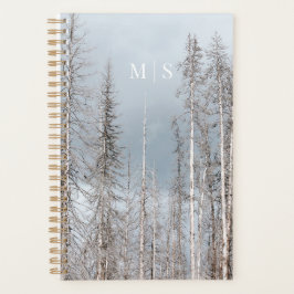Agenda Árboles De Invierno Blancos Monogramados En Un Azu