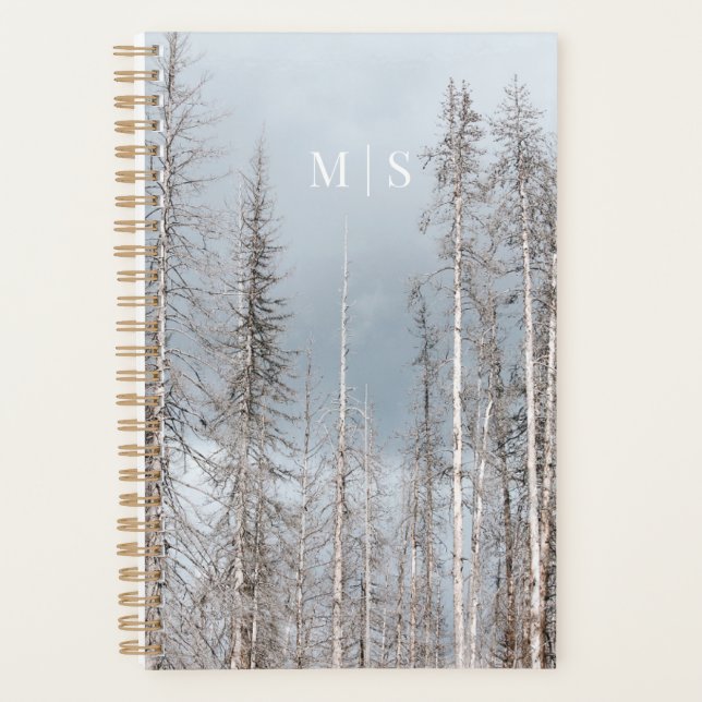 Agenda Árboles De Invierno Blancos Monogramados En Un Azu (Anverso)
