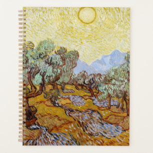 Agenda Árboles olivos con cielo y sol amarillos