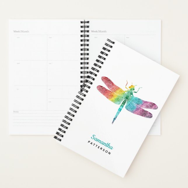 Agenda Arcoiris acuarela Dragonfly Personalizado Feminine (Demostración)