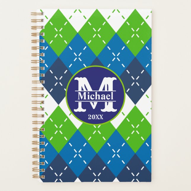 Agenda Argel azul, verde y blanco personalizado (Anverso)