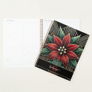 Agenda Art Decó Floral Retro Personalizado Poinsettia