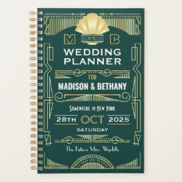 Agenda Art Deco Gold Green 1920 Elegante Boda Gatsby
