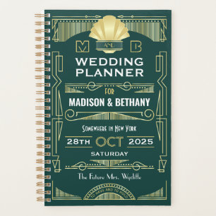 Agenda Art Deco Gold Green 1920 Elegante Boda Gatsby