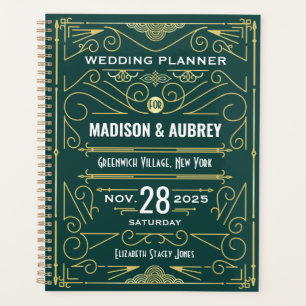 Agenda Art Deco Gold Green 1920 Elegante Boda Gatsby