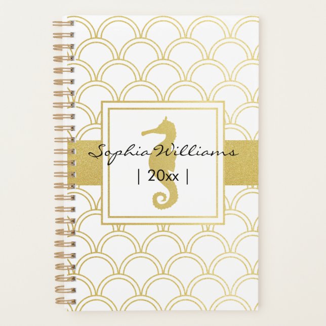 Agenda Art Deco Ocean Wave Patten Gold Purpurina Seahorse (Anverso)